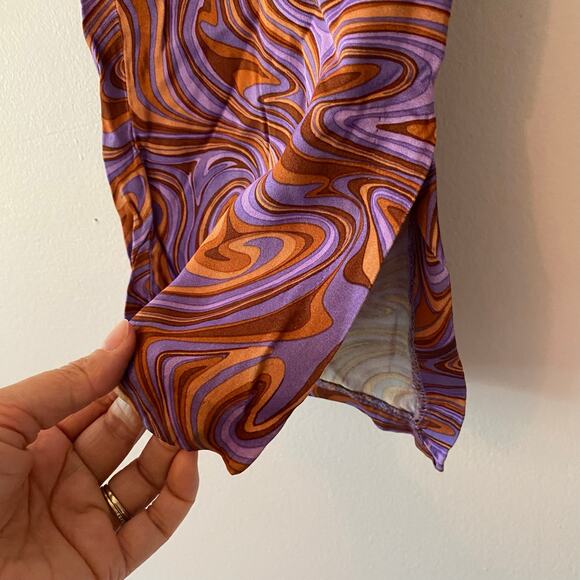 Zara Purple Orange Swirl 70s Retro Silky Straight Leg Pants Women's size Small - Picture 6 of 11